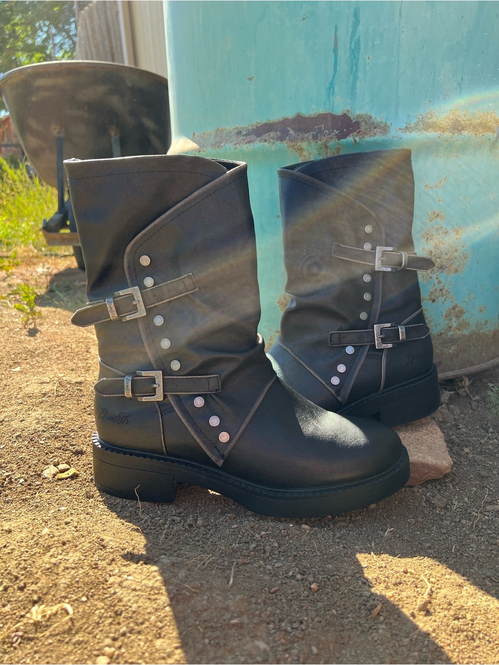 Black Women’s Buckle Moto Boots - Boho motorcycle BlowFish Malibu